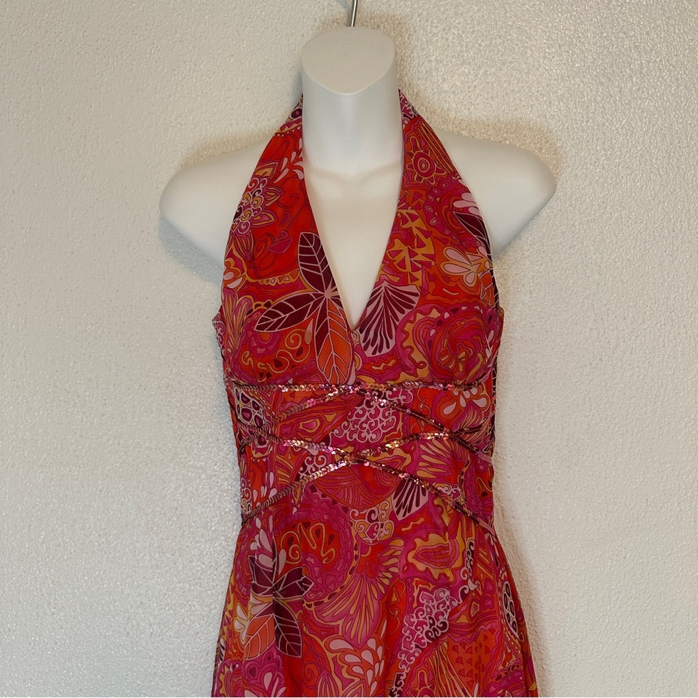 PROM Jessica McClintock Gunne Sax Vintage VTG Y2K hot pink halter sequin dress 5